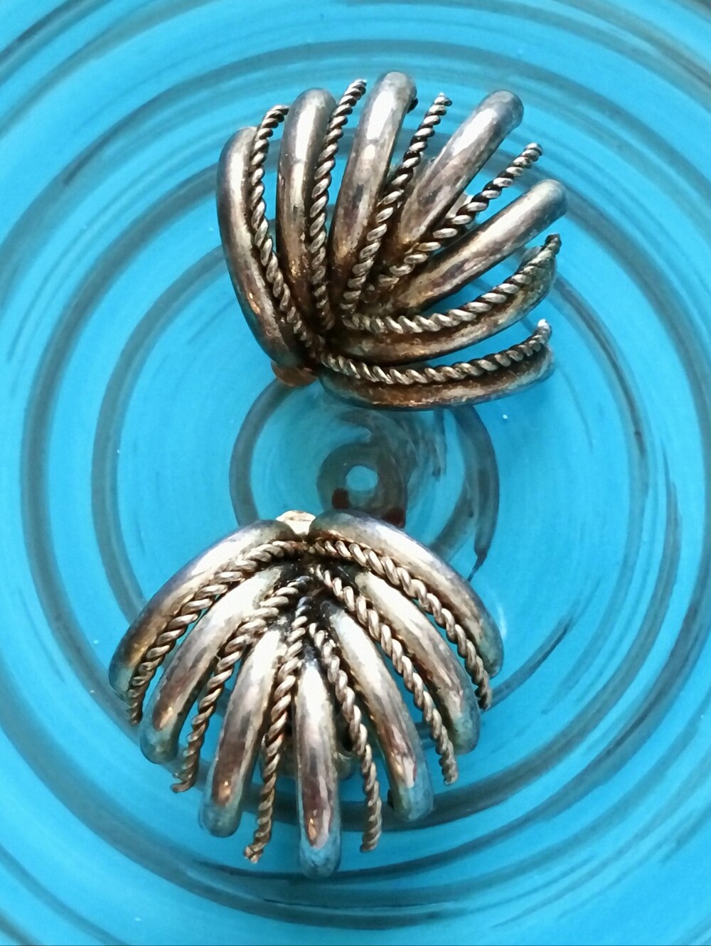 Vintage Twisted Rope Silver Fan Clip Earrings